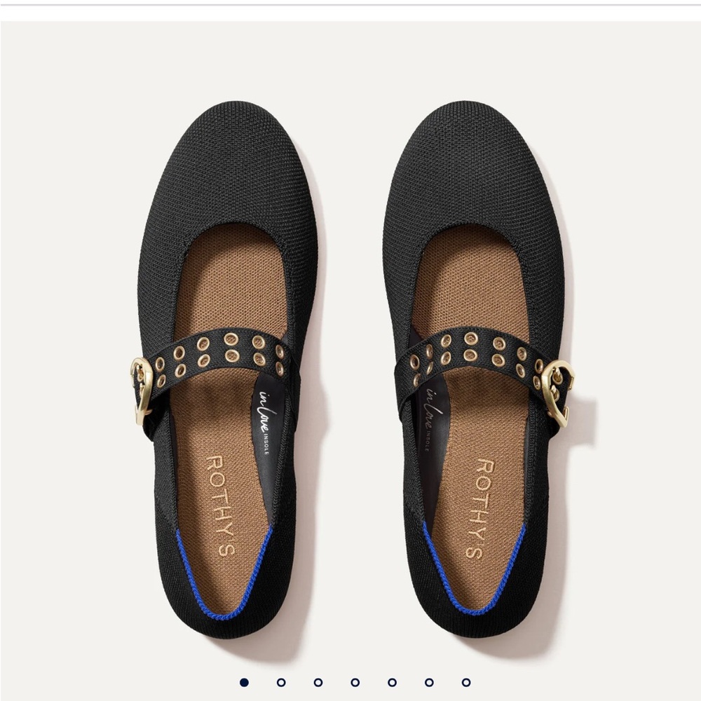 Rothy's Black Flats with Gold and Blue Details The Ballet Mary Jane